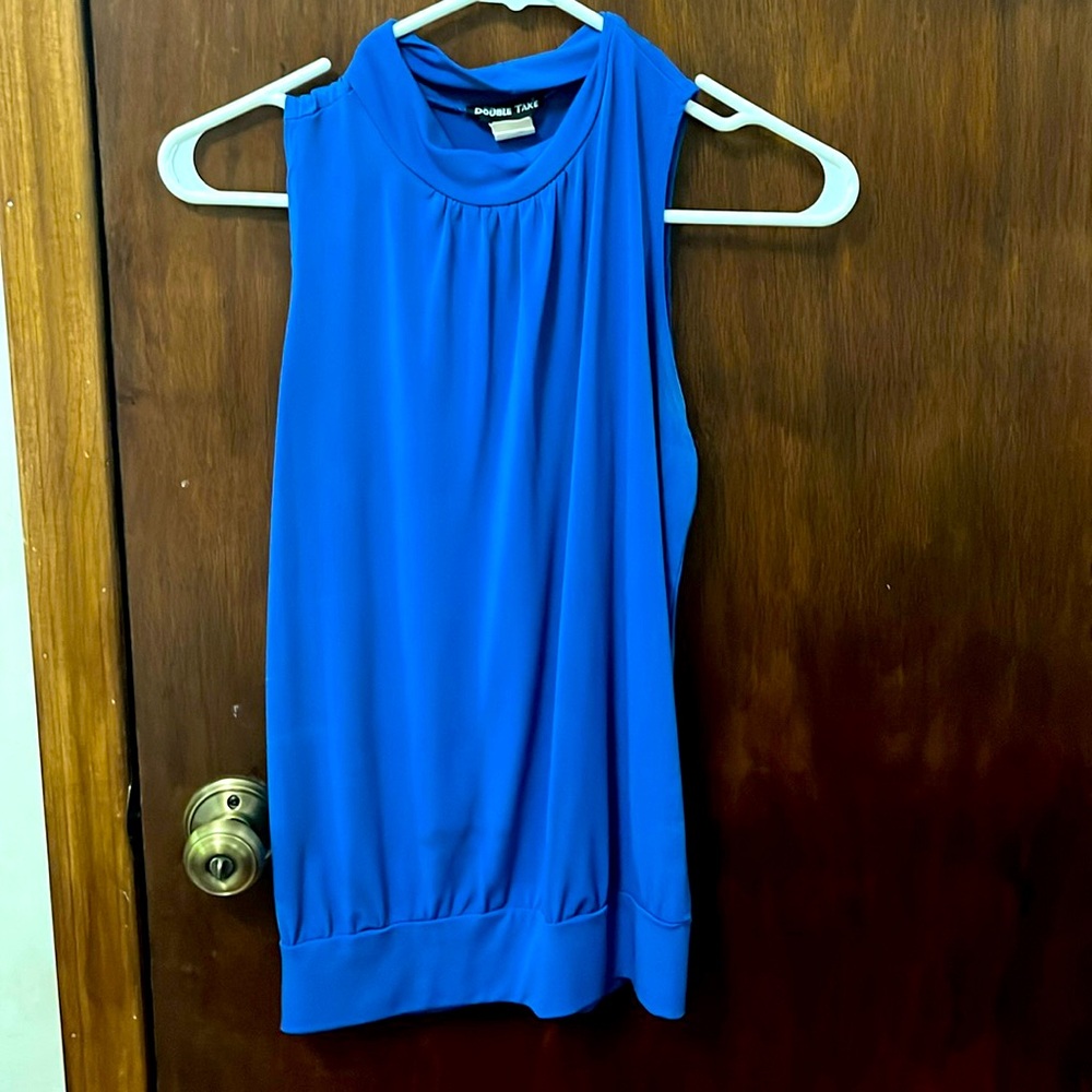 Mock neck sleeveless blouse
